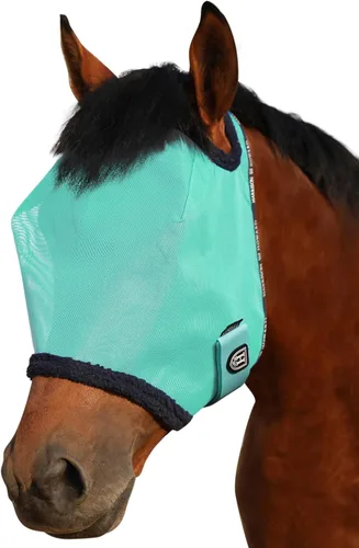 Vista 14 de Harrison Howard Máscara de malla redonda para mosca de caballo, protección UV, con borde acolchado de vellón, negro, S