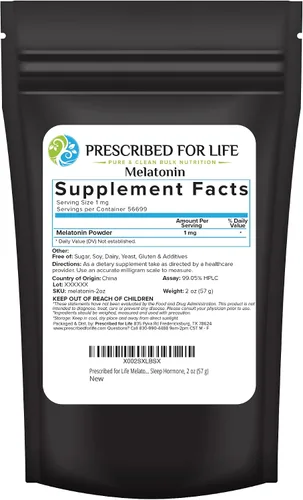 Vista 8 de Prescribed For Life Melatonina en polvo, melatonina natural para adultos, rica en antioxidantes, sin gluten, vegana, sin OMG, kosher, sin rellenos
