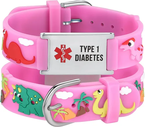 Vista 15 de LinnaLove Medical Alert ID Bracelet – Custom or Pre-Engraved, QR Code Available,Blue Dinosaur Band