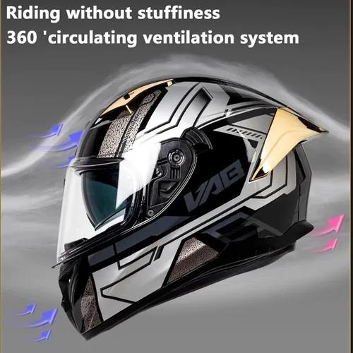 Vista 4 de Cascos de cara completa de motocicleta para hombres y mujeres, cascos aprobados por el DOT para adultos, motocicleta deportes de motor con doble