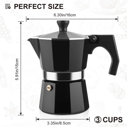 Vista 2 de wedrink Cafetera de Espresso de 3 Tazas para Estufa, Olla de Moka de Aluminio Percolador (150ml)