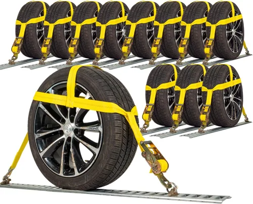 Vista 9 de US Cargo Control Capó de rueda con ganchos planos y trinquete, amarre amarillo fácil de usar para el transporte de automóviles, correas de poliéster