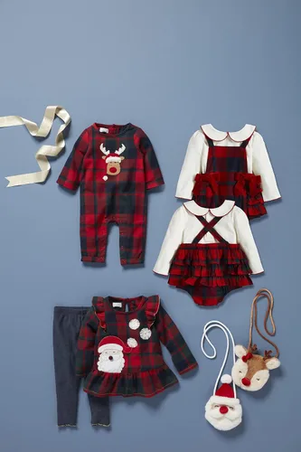 Vista 4 de Mud Pie Conjunto de Pinafore a cuadros de búfalo rojo para bebé niñas