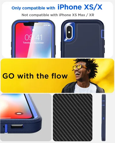 Vista 2 de AICase Funda para iPhone X/XS con soporte integrado con protector de pantalla de vidrio, protección contra caídas de alta resistencia, cuerpo