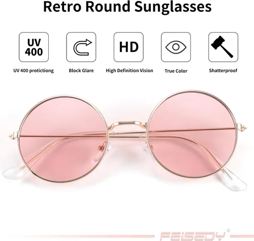Vista 5 de FEISEDY Gafas de sol redondas retro color caramelo hippie círculo gafas punk B2305