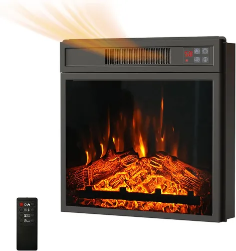 Vista 9 de Inserto de chimenea eléctrica de 18 pulgadas, calentador de chimenea empotrado con bajo ruido, control remoto con temporizador, pantalla táctil