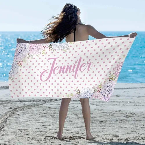 Vista 20 de Artsadd Toalla de playa personalizada con nombre, toallas de playa personalizadas con puntos azules y flores, toallas de playa con nombre