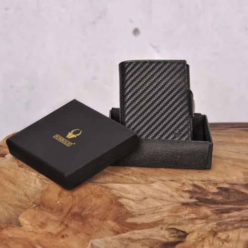 Vista 7 de DONBOLSO Wallet NextGen I - Cartera delgada moderna sin bolsillo para monedas, hasta 11 tarjetas, Cuero de fibra de carbono, Moderno
