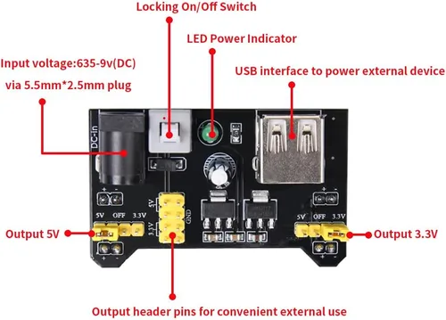 Vista 4 de Kit de diversión con módulo Electronics Component de fuente de alimentación con cable de puente de 830 puntos de unión, tablero de alambre