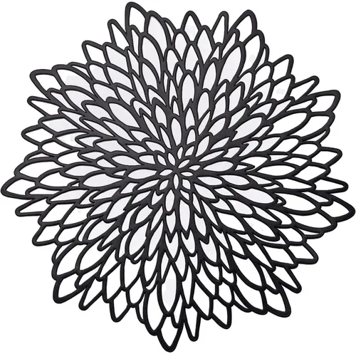 Vista 6 de Efavormart - Juego de 6 manteles individuales de vinilo floral negro de 15 pulgadas, antideslizantes, redondos, con corte de flores, metálicos