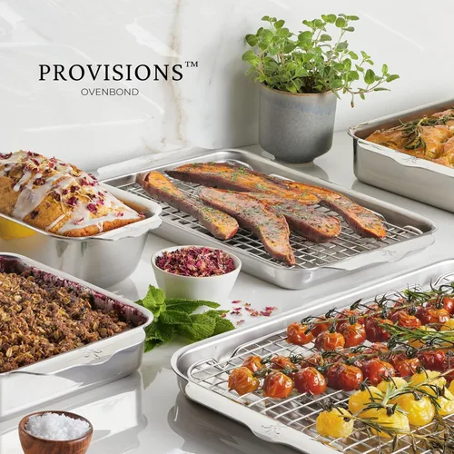 Vista 8 de Provisions OvenBond - Sartén mediana de acero inoxidable de 12 x 15 pulgadas con estante