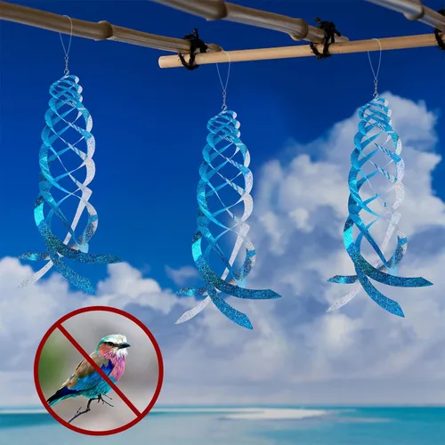 Vista 4 de Hausse Reflectores espirales repelentes de pájaros azules de Mylar giratorios, dispositivo reflectante colgante para disuadir aves, decorativo