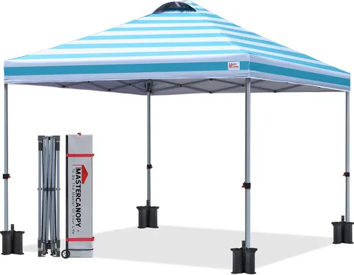 Vista 22 de MASTERCANOPY - Toldo plegable que incluye funda de transporte con ruedas, 4 bolsas de arena de contrapeso y 4 estacas