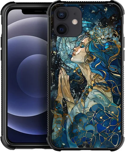 Vista 8 de ZHEGAILIAN Funda compatible con iPhone 12 Mini, fundas de cristal de color caballo de baile, parte trasera de vidrio templado+funda protectora