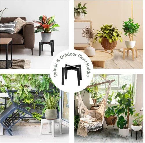 Vista 5 de Soporte de madera para plantas de 7.5 x 9.8 pulgadas, para interiores y exteriores, soporte de madera para macetas de un solo piso, soporte