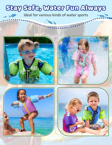 Vista 6 de Vvinca Toddler Swim Vest for Kids 24-50lbs,Toddler Floaties Puddle Pool Float Jumper 24-30-50 Pounds for Girls Boys Ages 1-5 with Detachable Arm