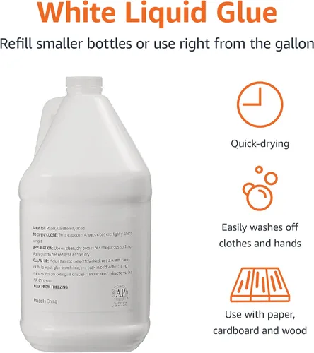 Vista 2 de Amazon Basics Pegamento líquido lavable multiusos para manualidades escolares, para hacer slime, blanco, paquete individual, 1 galón