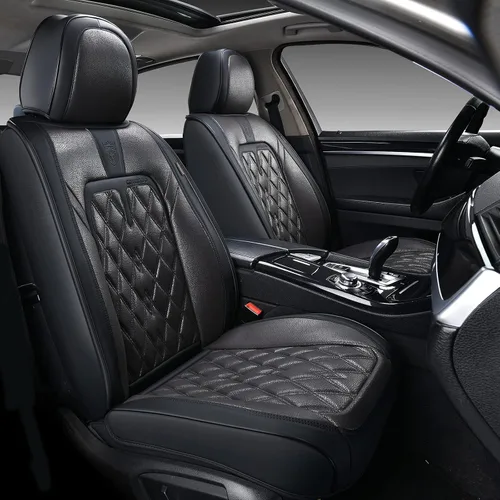 Vista 11 de Coverado Fundas de Asientos Delanteros, Funda de Asiento de Cuero Sintético de Lujo Impermeable, Protector de Asiento de Coche Beige, Funda