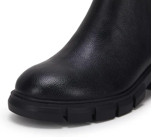 Vista 5 de Botas de tobillo elásticas para mujer, con suela de lengüeta, tacón grueso, tacón medio de bloque
