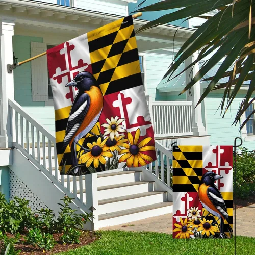 Vista 4 de FLAGWIX Bandera Americana - Bandera del Estado de Maryland con Oriole de Baltimore y Flor de Ojo Negro, Bandera Premium de Poliéster Decorativa