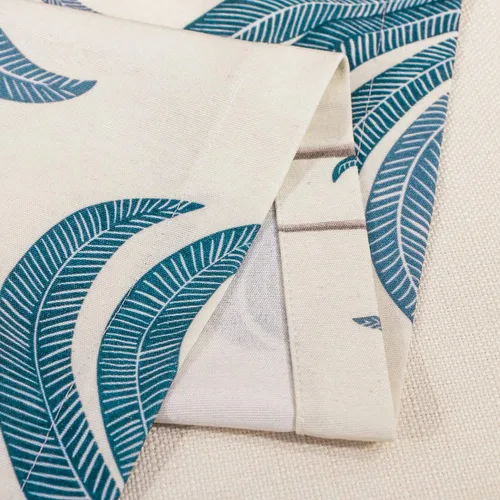 Vista 5 de VOGOL Cenefas azules para ventanas pequeñas, cenefas de ventana con estampado de hojas para sala de estar, cortinas cortas con bolsillo para barra