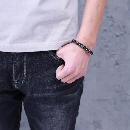 Vista 3 de COAI Pulsera de piedra turmalina negra pavimentada CZ