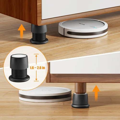 Vista 2 de Elevadores ajustables de cama para muebles, de 1.6 a 2.6 pulgadas, color negro, plástico duradero, antideslizantes, de 2 pulgadas, tapón de cabecera