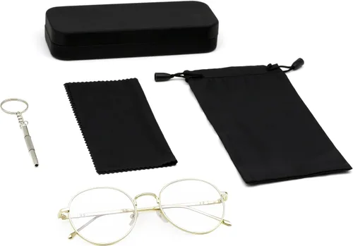 Vista 7 de Gafas de bloqueo de luz azul para mujer, estilo vintage, con montura redonda, de metal, lentes retro para mujeres y hombres