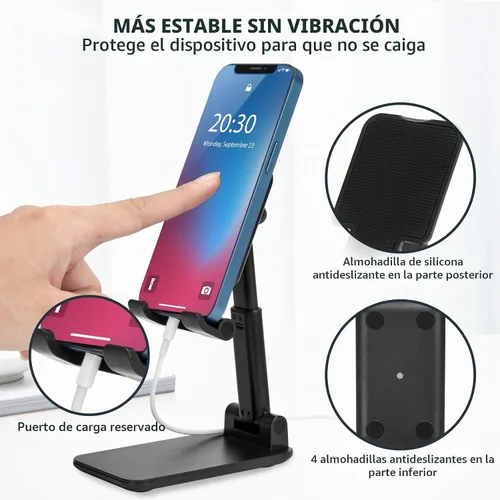 Vista 3 de HOTEMIA Soporte para teléfono celular, soporte plegable ajustable para teléfono para escritorio, soporte de iPhone compatible con todos los Negro