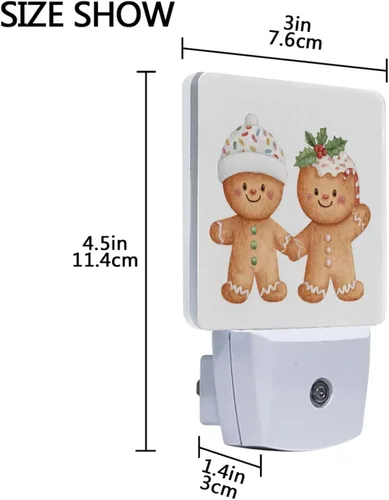 Vista 3 de Vdsrup Juego de 2 luces de noche de pan de jengibre de Navidad de dibujos animados, luces nocturnas con enchufe de pared, luz nocturna LED