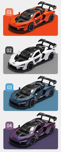 Vista 7 de Vehículo de juguete coleccionable de aleación azul McLaren Senna con retroceso automático, modelo de coche fundido a presión con luces y sonido