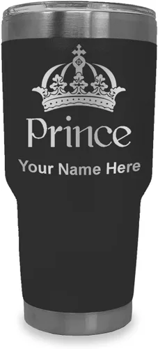Vista 30 de LaserGram Vaso aislado al vacío de 20 onzas, Prince Crown, grabado personalizado incluido (negro)
