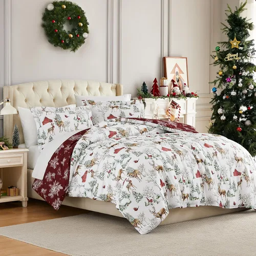 Vista 17 de Southshore Fine Living, Inc. Juego de edredón de Navidad de tamaño individual con funda de almohada, juego de ropa de cama reversible de Navidad a