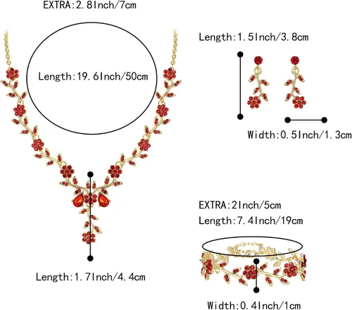 Vista 6 de BriLove Juego de collar con colgante de cristal y flores para mujer, joyería de boda para novia, Cristal Metal