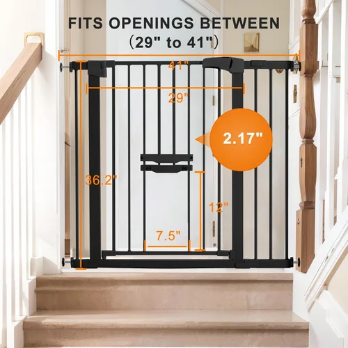 Vista 3 de FURTIME Puerta de bebé de 29 a 41 pulgadas con puerta de gato ajustable, puerta de perro de cierre automático para escaleras, puertas y casas