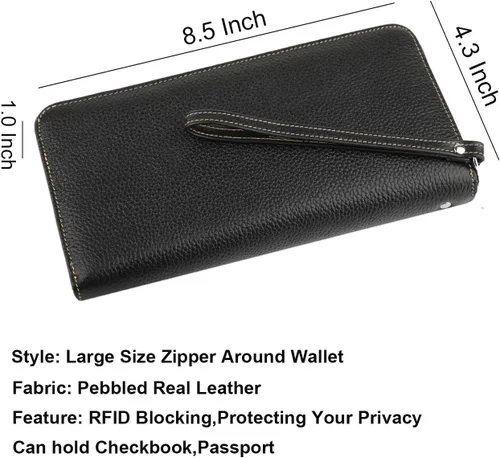 Vista 7 de Lavemi Pequeña cartera compacta para mujer, con bloqueo RFID, de piel auténtica, plegable, con ventanas de identificación