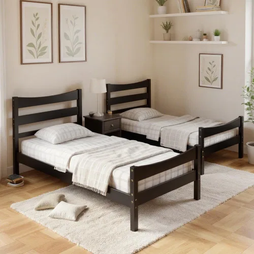 Vista 5 de NAFORT Marco de cama de madera de tamaño individual, base de cama con cabecera y estribo, marcos de cama para niños y niñas, base de colchón