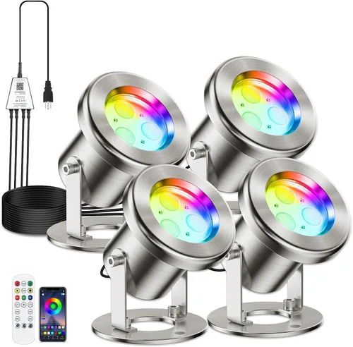 Vista 11 de LyLmLe Luces LED de estanque con control por APP, luz de fuente subacuática RGB de acero inoxidable SS316 de 6W con transformador de 12V, luces