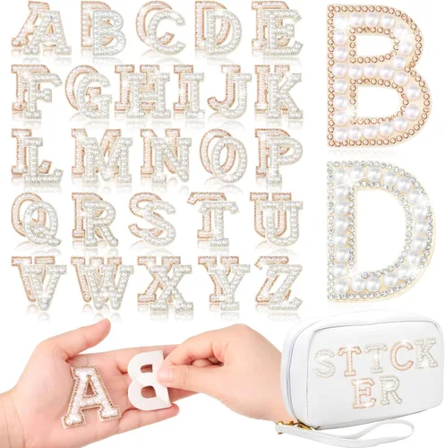 Vista 8 de WILLBOND 52 Piezas Parches Autoadhesivos de Letras con Perlas y Diamantes de Imitación A-Z Calcomanías de Letras con Diamantes de Imitación