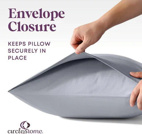 Vista 4 de CirclesHome Fundas de almohada tamaño King, fundas de almohada de mezcla de algodón satinado, fundas de almohada suaves y cómodas, protegen del Gris