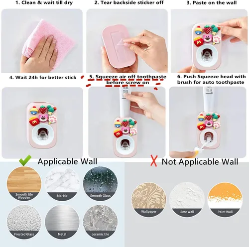 Vista 7 de Dispensador automático de pasta de dientes montado en la pared para baño, exprimidor de pasta de dientes para niños y ducha familiar