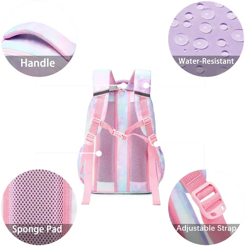 Vista 5 de Abshoo Linda mochila infantil para niñas, jardín de infantes, escuela primaria, unicornio, juego de mochilas escolares con lonchera