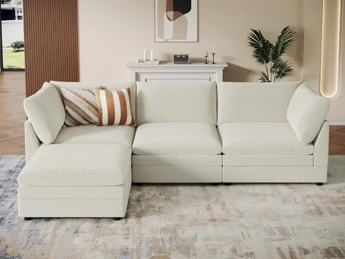 Vista 8 de VANOMi Sofá modular modular en forma de L de 98 pulgadas con otomana Beige