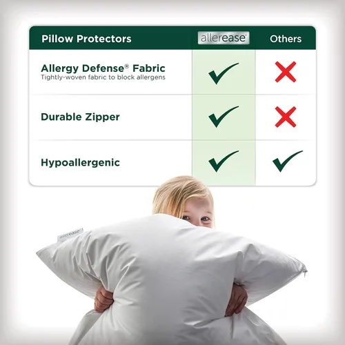 Vista 3 de AllerEase - Protector de almohada de algodón fresco, 100% algodón orgánico, transpirable, lavable a máquina, con cremallera, tamaño King, 2