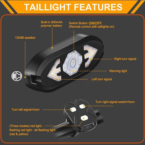 Vista 7 de Luz trasera de bicicleta recargable por USB, luces de giro para bicicleta, luz trasera impermeable de advertencia de seguridad con 2 tipos