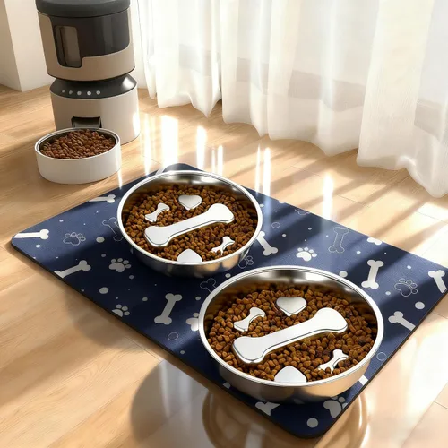 Vista 8 de Paquete de 2 cuencos de acero inoxidable para perros de alimentación lenta, cuencos de metal antideslizantes para mascotas para comedores rápidos