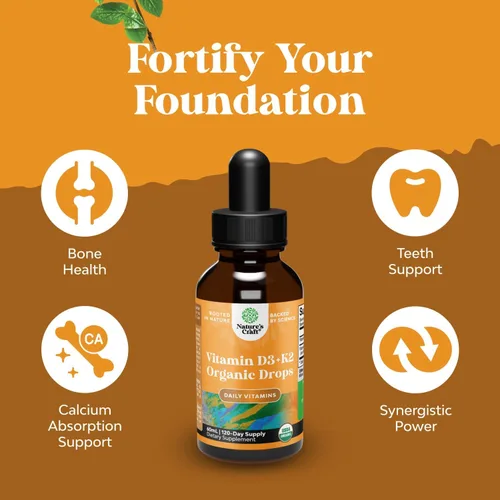 Vista 2 de Natures Craft Gotas Líquidas de Vitamina D3 con K2 para Adultos - Gotas Orgánicas 2000UI por Porción Vegano Apoyo Óseo Músculo Corazón y Sistema