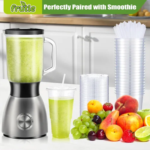 Vista 4 de Vasos de plástico de 32 onzas con tapas y pajitas, vasos desechables para café helado, bebidas frías, batidos, té de burbujas, batidos y bebidas