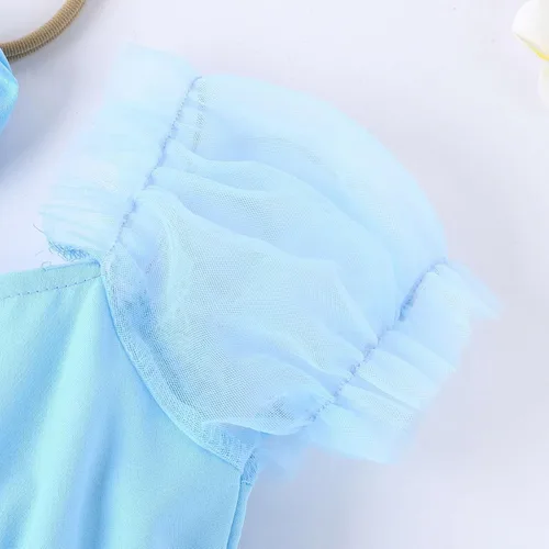 Vista 5 de IDOPIP Conjunto de 2 piezas para bebé recién nacido, con diadema, bordado de flores, tutú, princesa, fiesta de cumpleaños, conjunto de ropa
