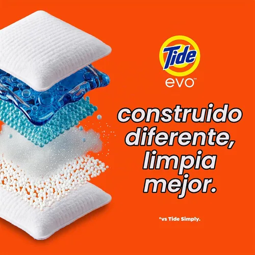 Vista 3 de Tide evo Detergente para ropa original que funciona en el 100% de las manchas comunes, detergente concentrado de viaje compatible con HE